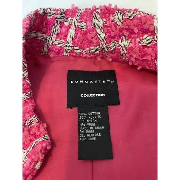 Doncaster Collection Hot Pink Tweed Black & White Weave Blazer Jacket Size 2 - Picture 7 of 11